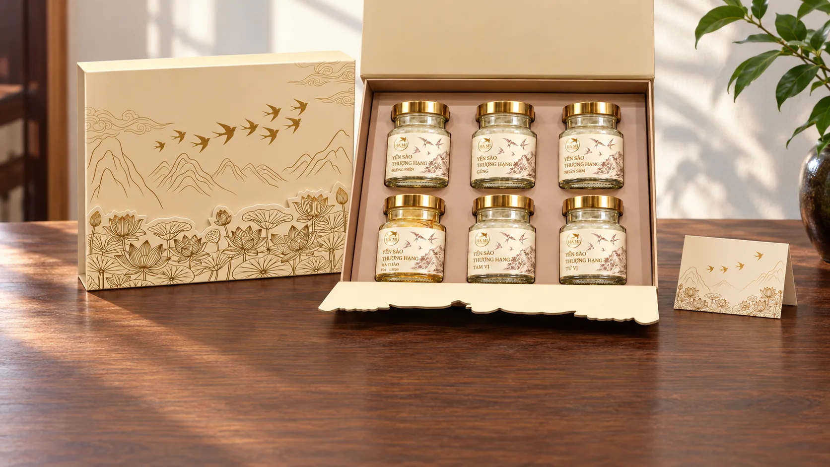 Set Quà Yến Sào Thượng Hạng Hoa Sen & Đàn Én Hà Mi